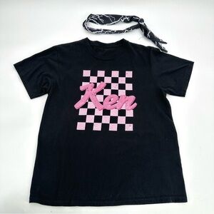 Boys Tshirt Name Ken Checkered Pink Black Crew with Headband Costume Cosplay Tee